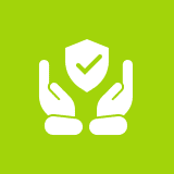 Hands holding shield with checkmark icon.